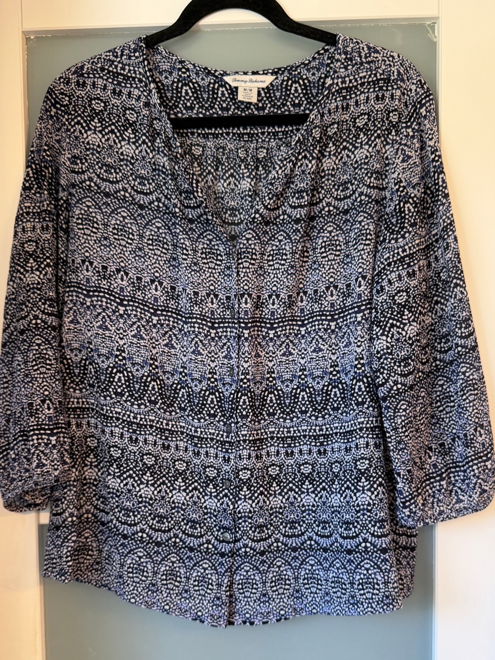 Tommy Bahama Navy & White Patterned Top